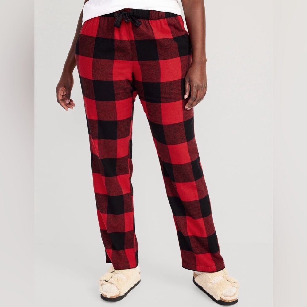 OLD NAVY Mid-Rise Drawstring Pullon Flannel Pajama Pants‎ Red Buffalo Plaid